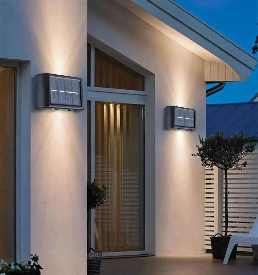 Luz de parede solar ao ar livre 12 led à prova dwaterproof água luz do jardim pátio balaustrada atmosfera decorativa para baixo lâmpada solar luminosa