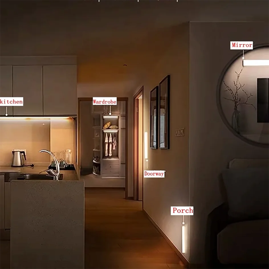 Cabinet Light USB Rechargeable Motion Sensor LED Bar Light Induction Night Light Portable for Kitchen Bedside Wardrobe Closet