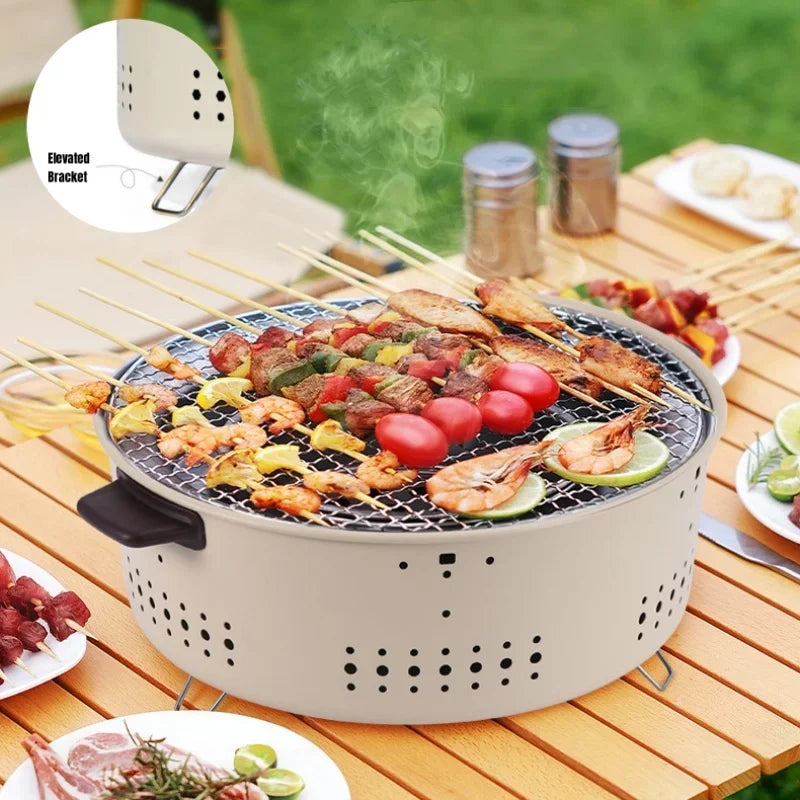 Grelha de churrasco portátil fogão a carvão coreano aço inoxidável split fogão de churrasco redondo antiaderente rack de churrasco para acampamento ao ar livre
