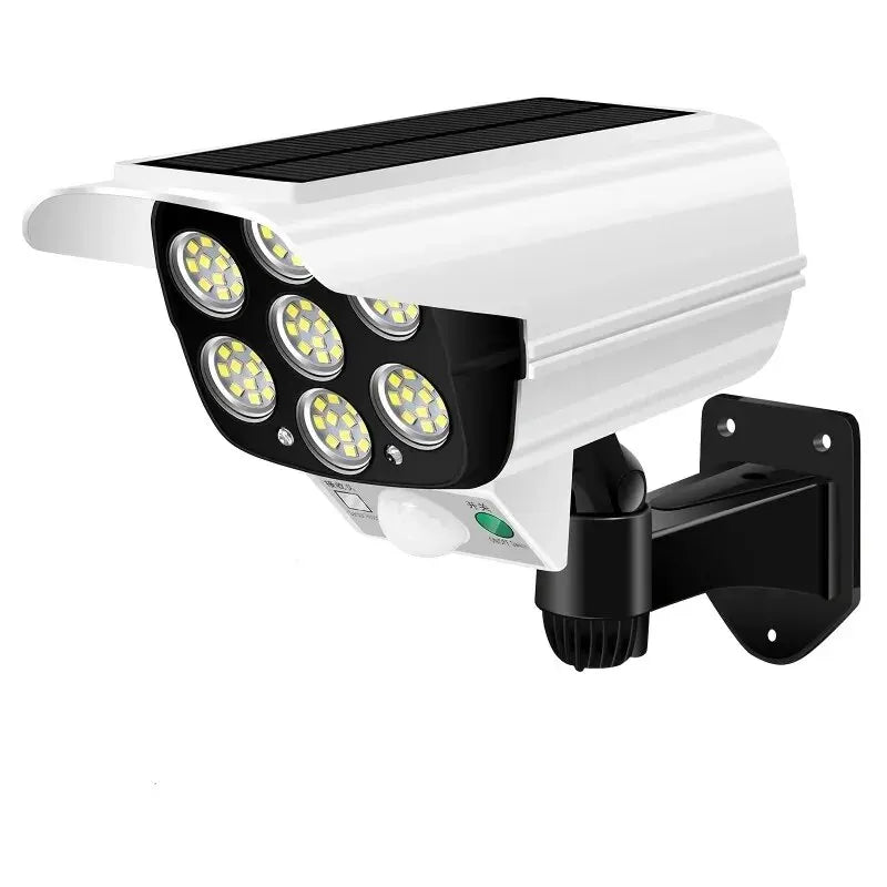 Sensor de movimento ao ar livre luzes solares 77 led holofote à prova dwireless água sem fio manequim chamariz câmera de segurança falsa para varanda jardim pátio