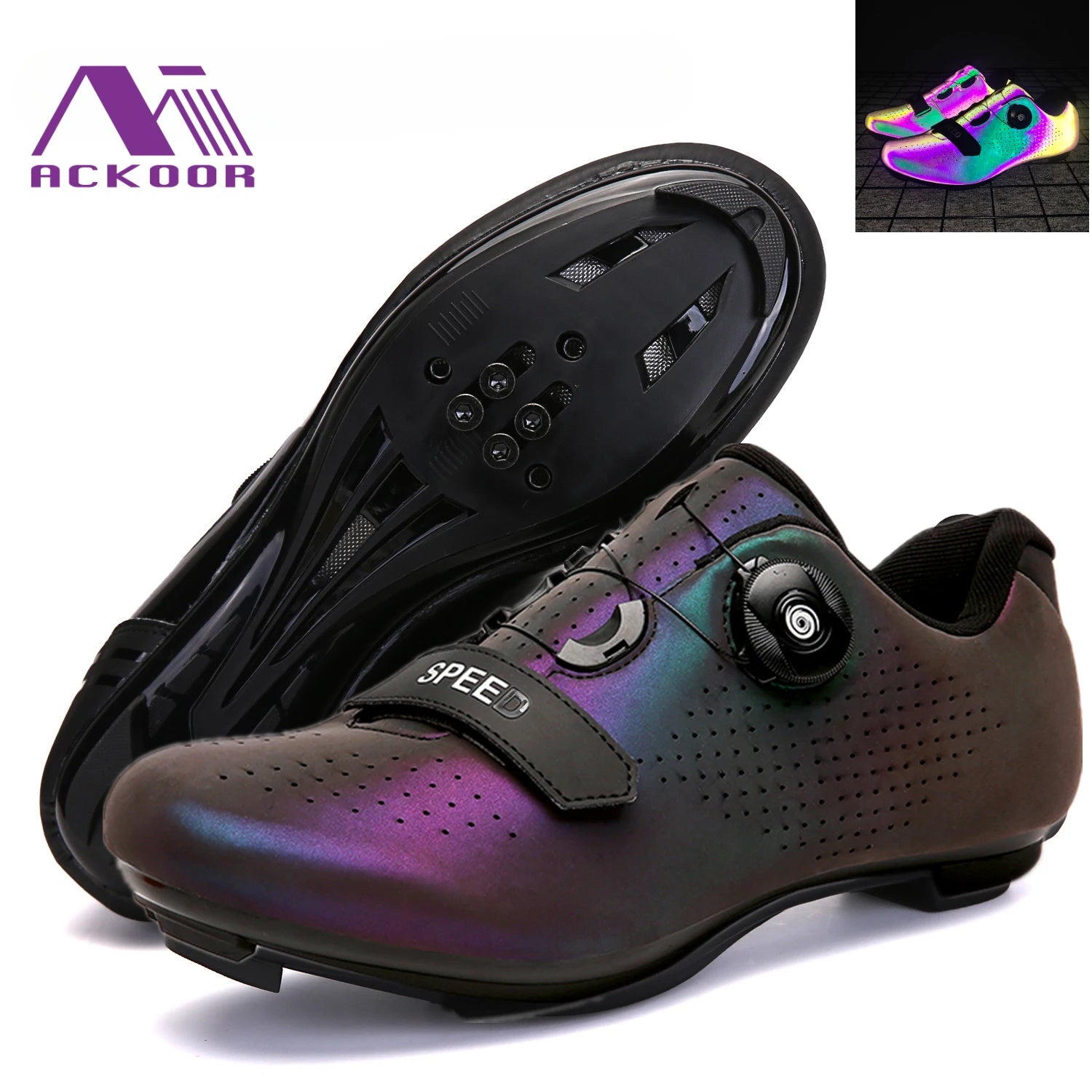 Tênis profissional masculino ultraleve fivelas duplas sapatos de ciclismo mtb luminoso sapatos de bicicleta de estrada auto-bloqueio sapatos de grampo de bicicleta
