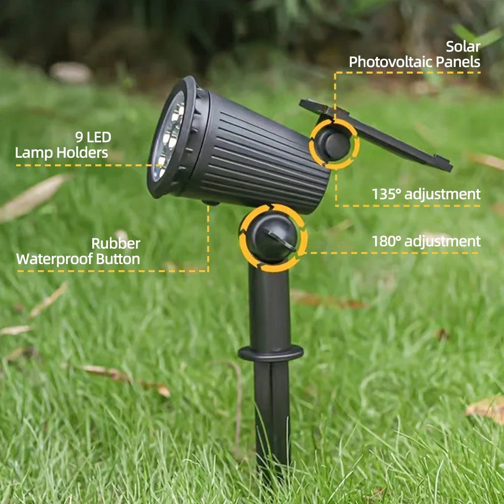 9 led luzes de ponto solar ip65 à prova dip65 água ao ar livre rgb solar paisagem luzes brilho ajustável para jardim quintal palmeiras