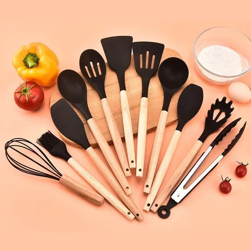 12PCs Kitchen Gift Set - Silicone Spatula Turner & 6 Measuring Spoons, FDA Approved Non-Toxic Cooking Utensils for Baking