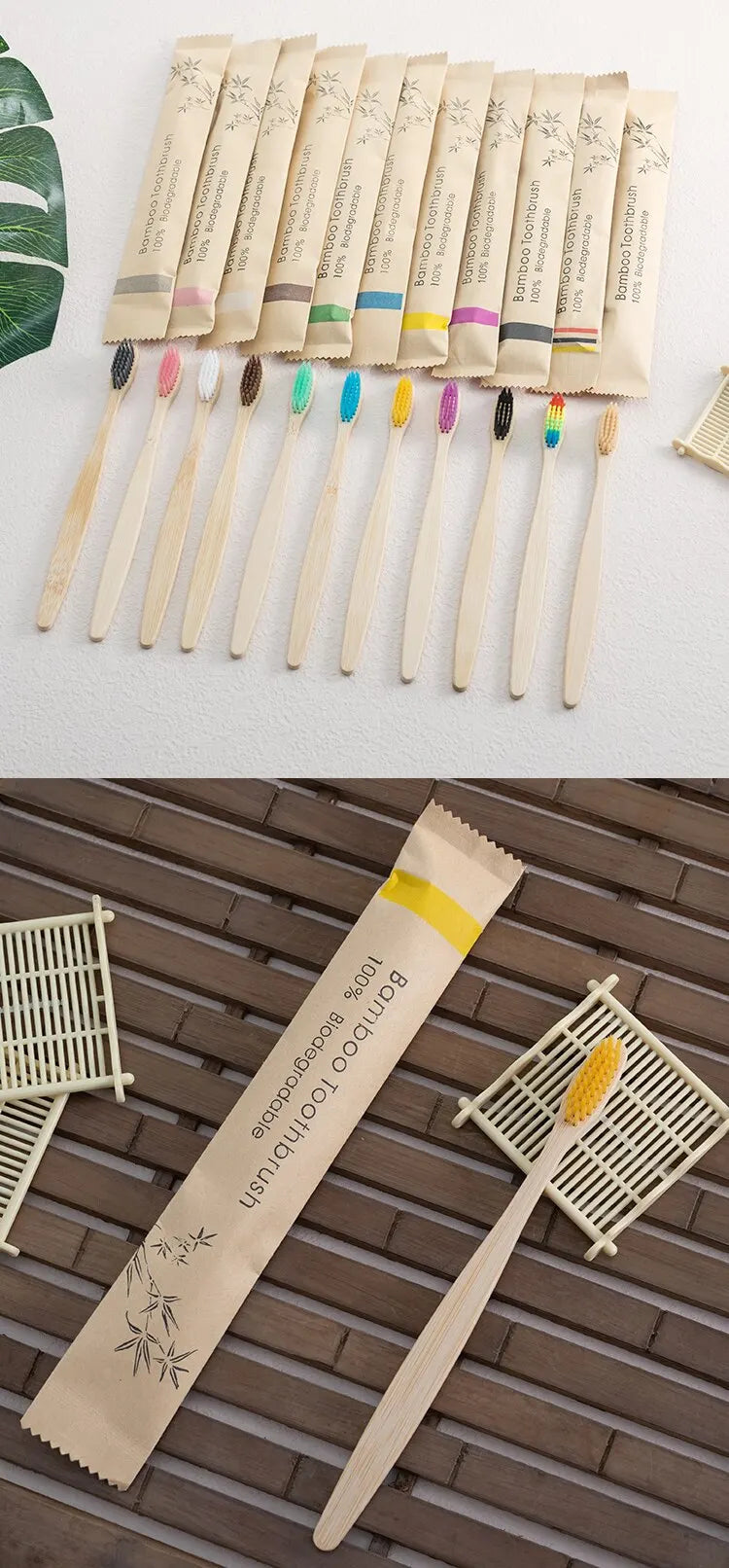 Único Couro Envolvido Bambu Toothbrush Set Natural e Ambientalmente Amigável Bambu Toothbrush Tablet Uma Caixa de 10 PCS
