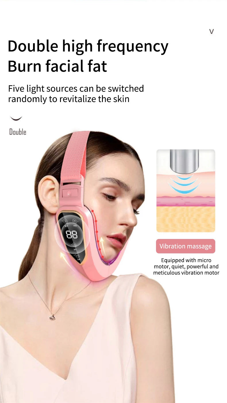 Dispositivo de levantamento facial led fóton terapia facial emagrecimento vibração massageador facial aquecido queixo duplo v rosto vibração massageador