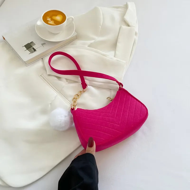 Mini bolsas de ombro para mulheres moda feltro bolsa feminina design avançado bolsas nas axilas belas bolsas crescente alforje 2024