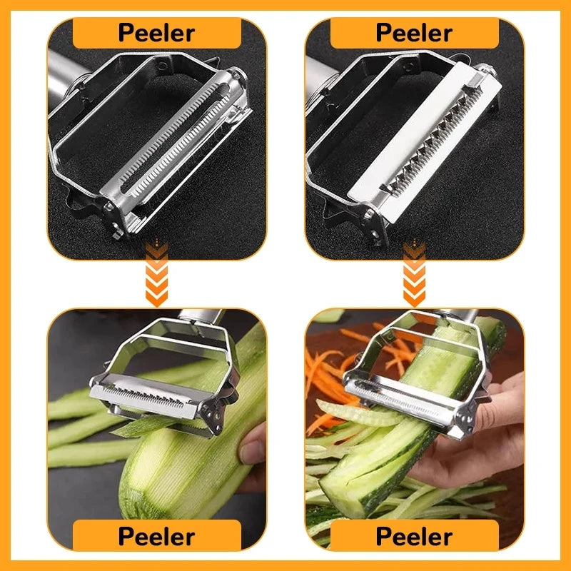 Descascador de vegetais de cozinha, aço inoxidável, plaina de melão, descascador de cabeça dupla, multifuncional, descascador de frutas e vegetais