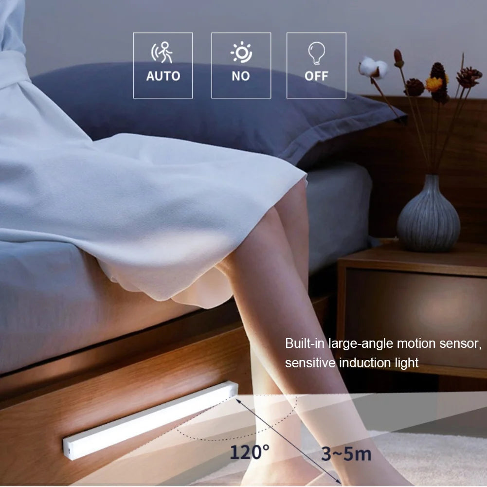 Cabinet Light USB Rechargeable Motion Sensor LED Bar Light Induction Night Light Portable for Kitchen Bedside Wardrobe Closet