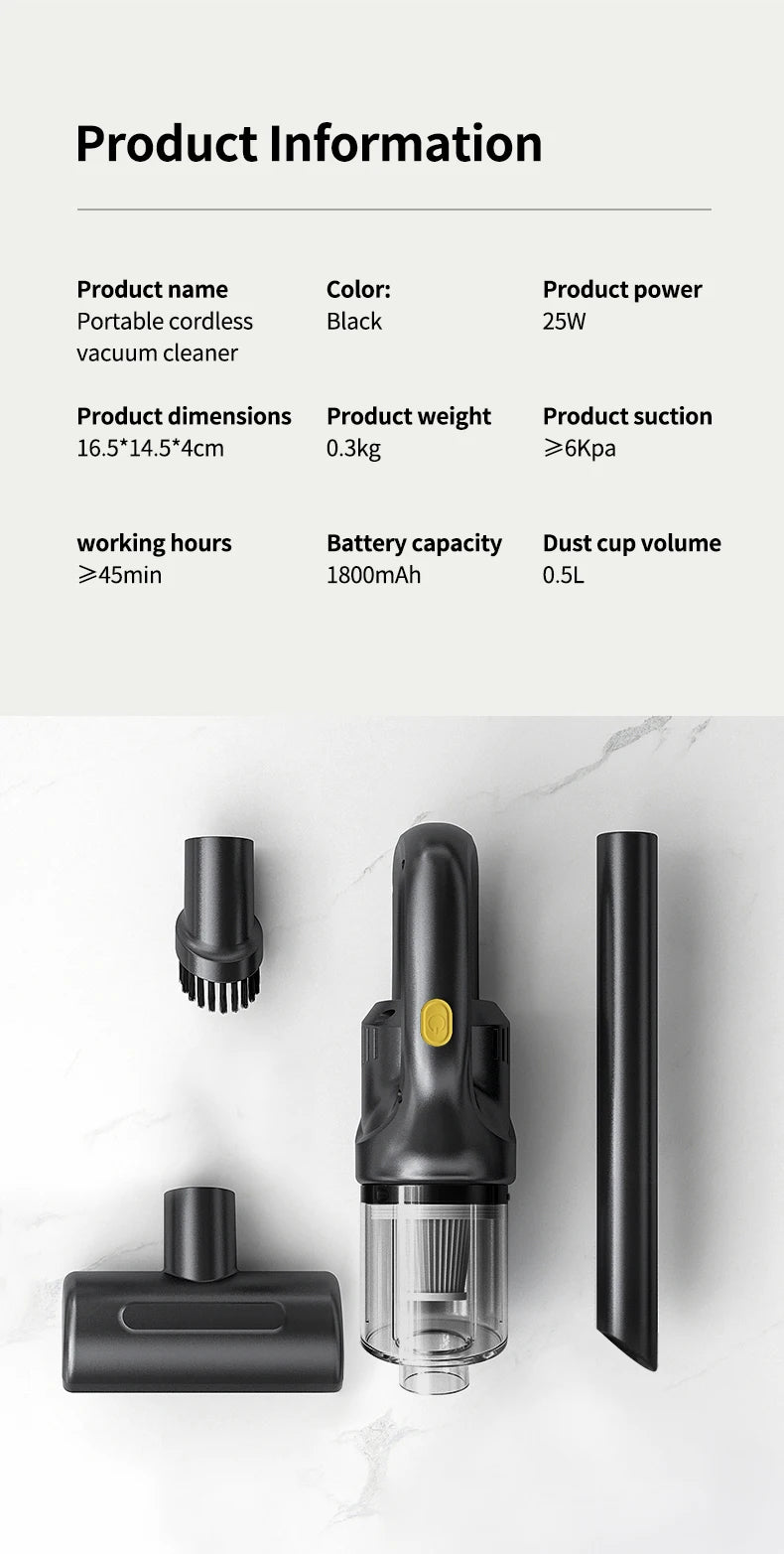 Handheld Vacuum Cleaner Rechargeable Auto Cordless Vacuum Mini Vacuum Cleaner Portable Vacuum Cleaner Home Electrical Appliances