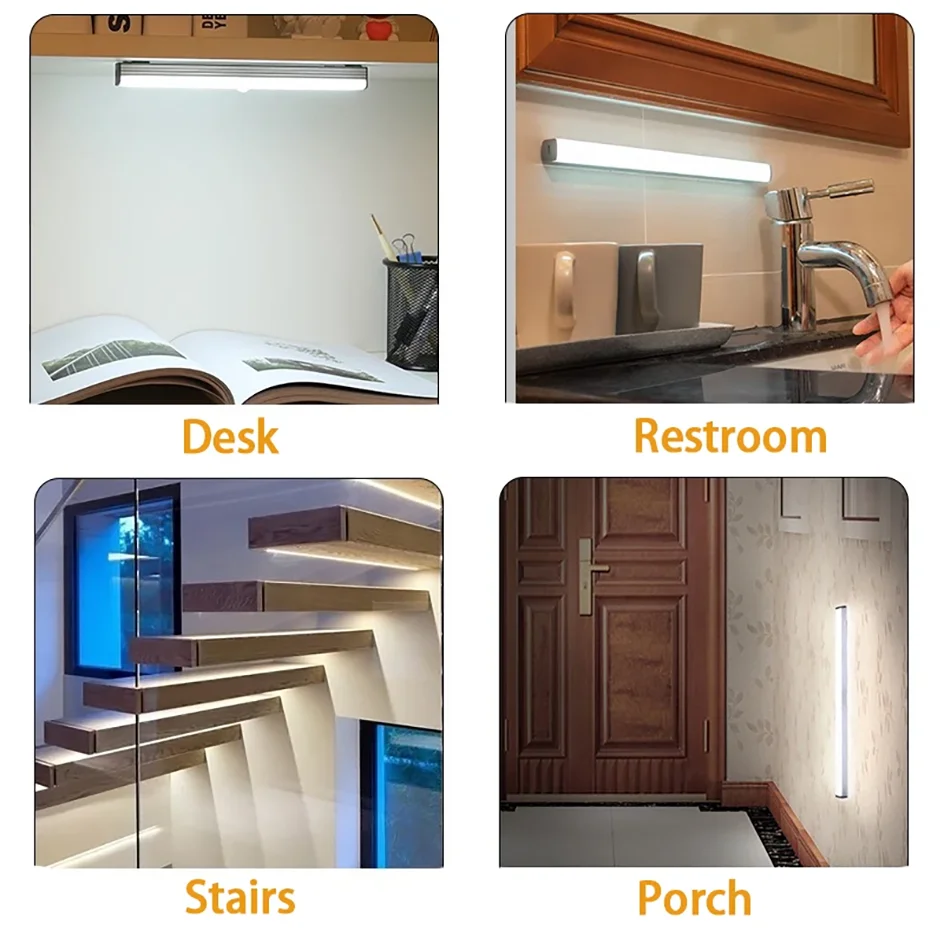 Cabinet Light USB Rechargeable Motion Sensor LED Bar Light Induction Night Light Portable for Kitchen Bedside Wardrobe Closet
