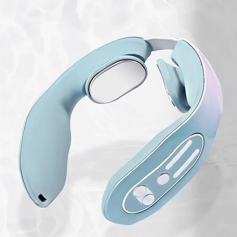 Massageador de pescoço instrumento de massagem cervical micro corrente pulso vibração amassar e pescoço fisioterapia azul compressa quente rel
