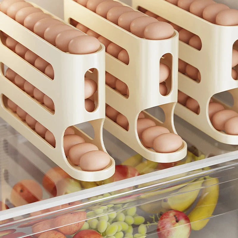 4 camadas de armazenamento de ovos suporte de rolamento automático rack geladeira caixa recipiente cozinha geladeira dispensador de ovos geladeira organizador de ovos