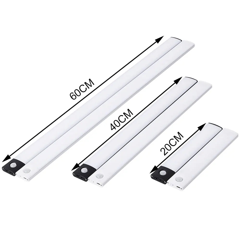 Luz do armário recarregável usb sensor de movimento luz led para cozinha guarda-roupa iluminação do armário 10cm/20cm/40cm/60cm led night light