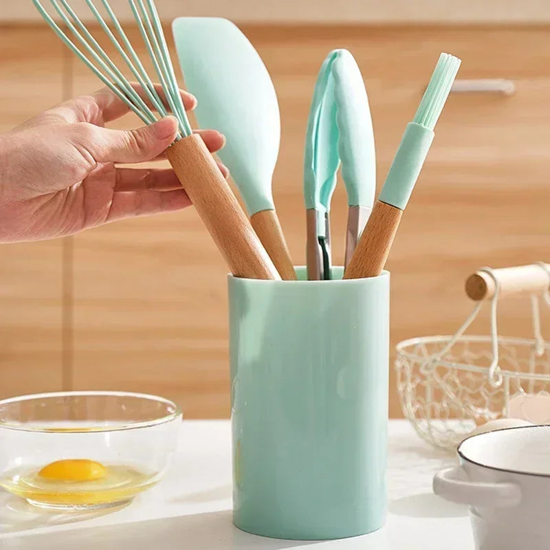 12PCs Kitchen Gift Set - Silicone Spatula Turner & 6 Measuring Spoons, FDA Approved Non-Toxic Cooking Utensils for Baking