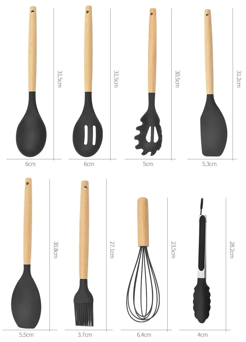 12PCs Kitchen Gift Set - Silicone Spatula Turner & 6 Measuring Spoons, FDA Approved Non-Toxic Cooking Utensils for Baking