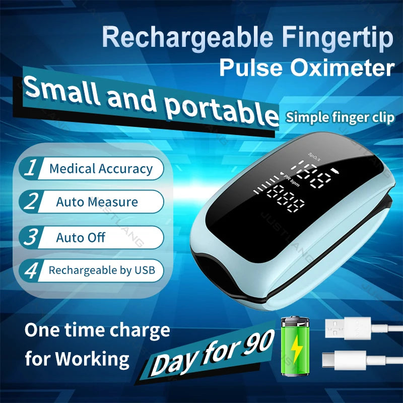 Oxímetro Médico Recarregável com Display Digital LED para Crianças, Oxímetro De Pulso De Ponta Do Dedo, Correia Colhedor, Monitor De Saturação De Oxigênio No Sangue