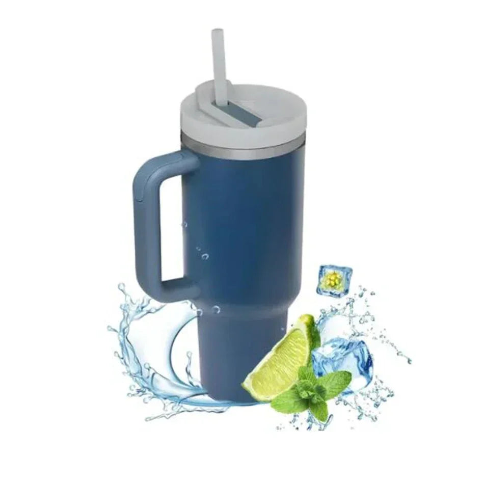 Garrafa de água isolada de aço inoxidável 304, 1200ml, copo térmico de carro de café, canecas quentes frias, balão de vácuo com alça de palha, para esporte