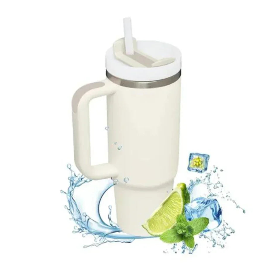 Garrafa de água isolada de aço inoxidável 304, 1200ml, copo térmico de carro de café, canecas quentes frias, balão de vácuo com alça de palha, para esporte
