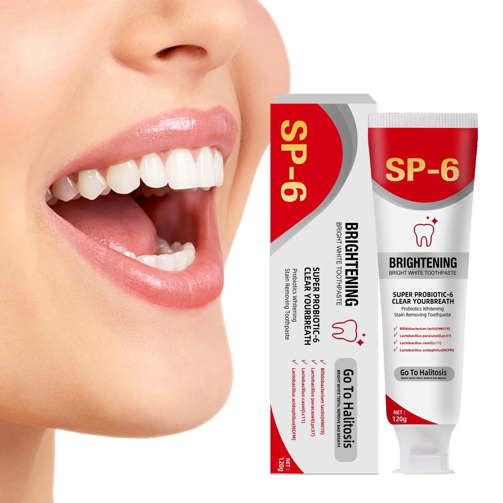 Sp 6 ultra branqueamento sp 6 creme dental ultra branqueador sp-6 probiótico clareamento creme dental limpeza profunda cuidados dente