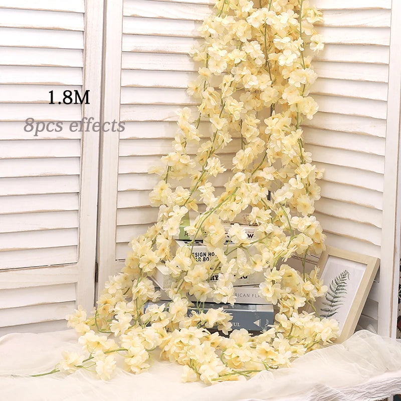 180cm artificial sakura flores videira casamento jardim rosa arco decoração de festa em casa natal nupcial falso seda scrapbook plantas