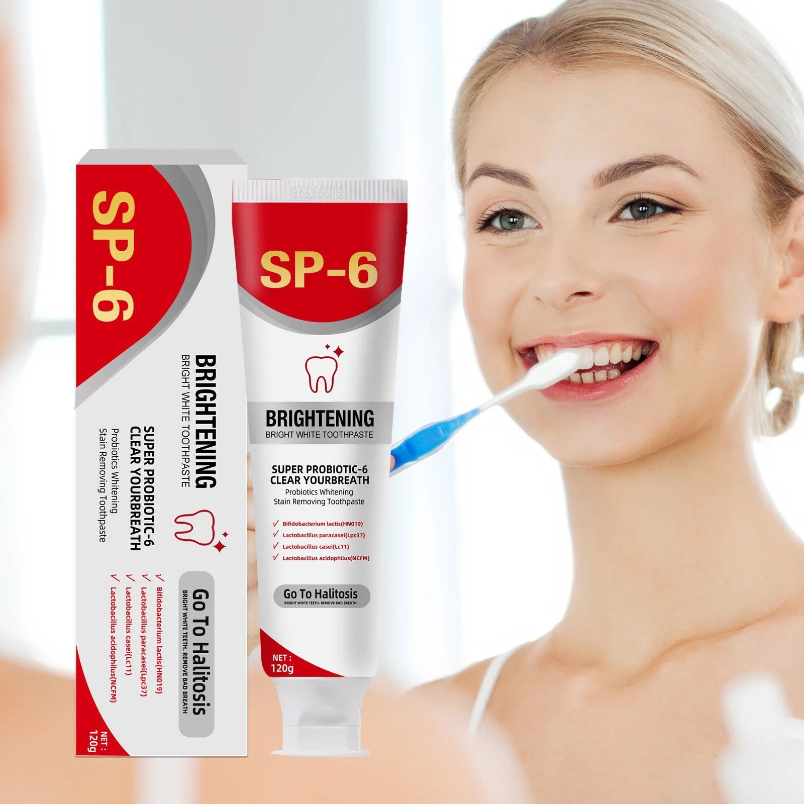 Sp 6 ultra branqueamento sp 6 creme dental ultra branqueador sp-6 probiótico clareamento creme dental limpeza profunda cuidados dente