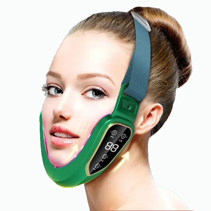 Dispositivo de levantamento facial led fóton terapia facial emagrecimento vibração massageador facial aquecido queixo duplo v rosto vibração massageador