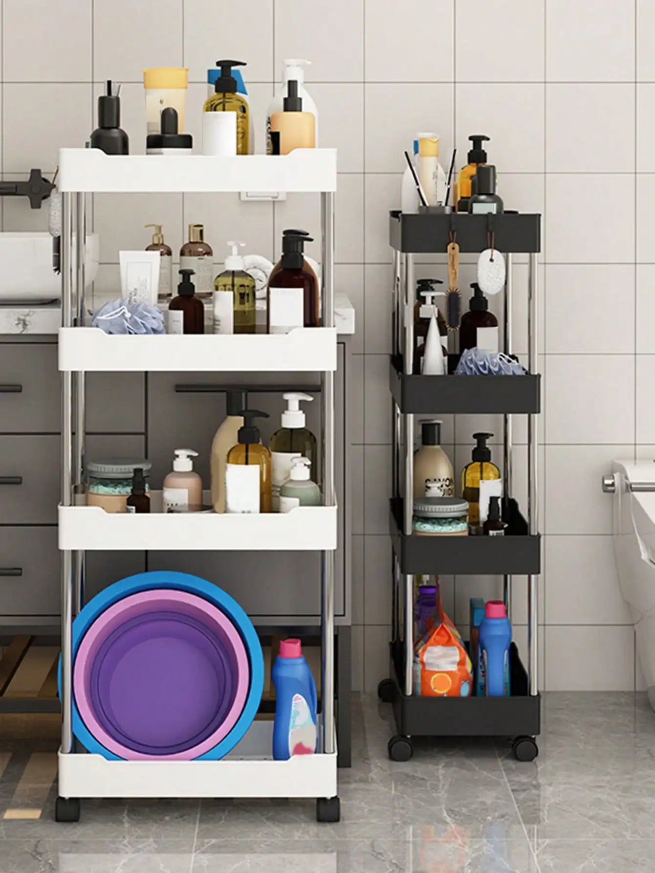 1 pçs 3/4 camada de rolamento carrinho utilitário prateleira armazenamento móvel lacuna rack armazenamento cozinha banheiro fino slide organizador prateleira sala estar