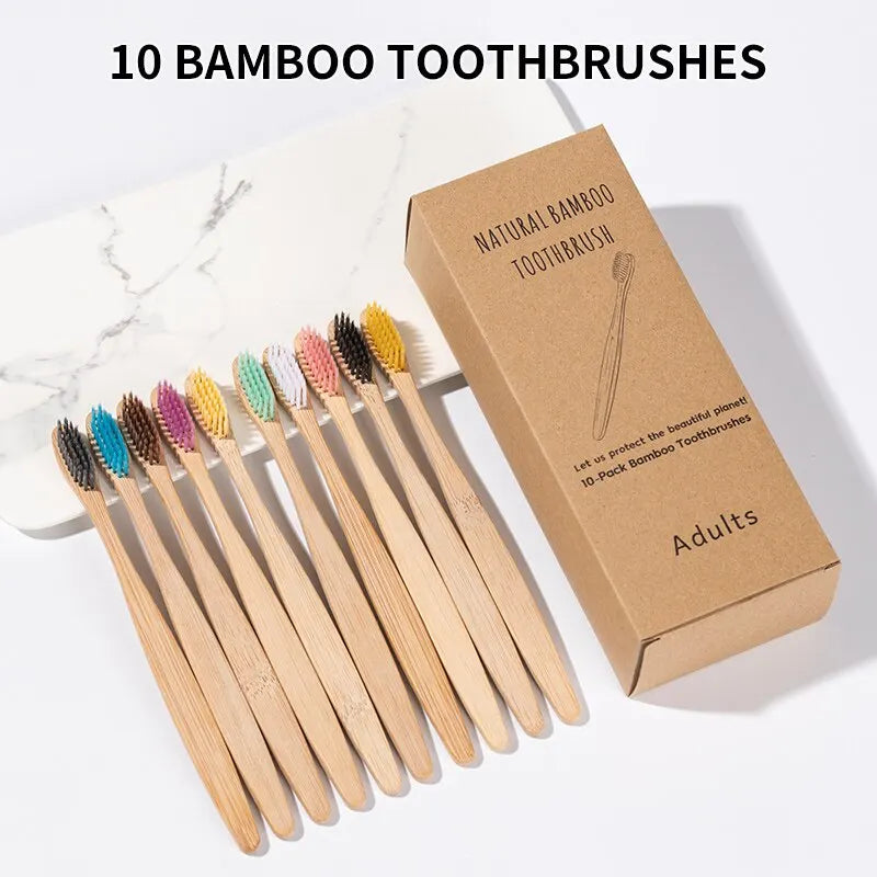 Único Couro Envolvido Bambu Toothbrush Set Natural e Ambientalmente Amigável Bambu Toothbrush Tablet Uma Caixa de 10 PCS