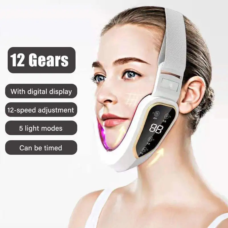 Dispositivo de levantamento facial led fóton terapia facial emagrecimento vibração massageador facial aquecido queixo duplo v rosto vibração massageador