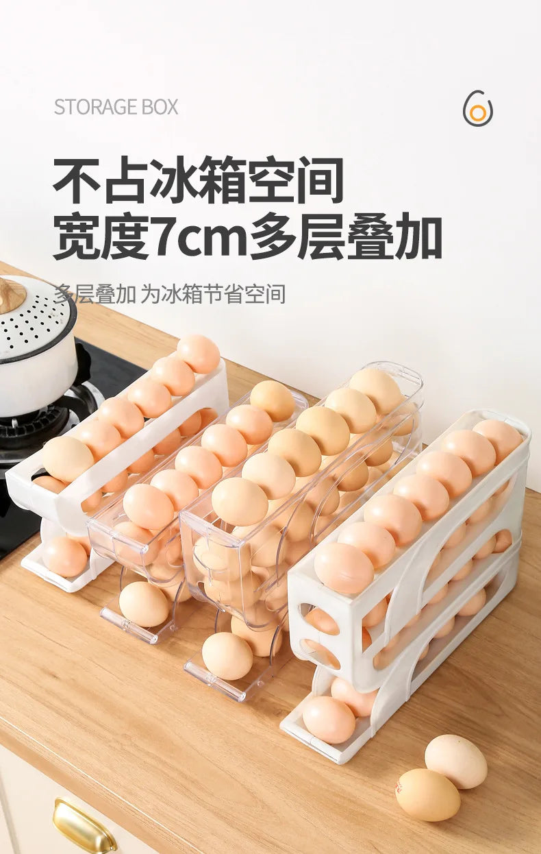 Household Automatic Rolling Egg Storage Box Kitchen Refrigerator Side Door Egg Preservation Rack Egg Boxes 4 Layer Eggs Storage