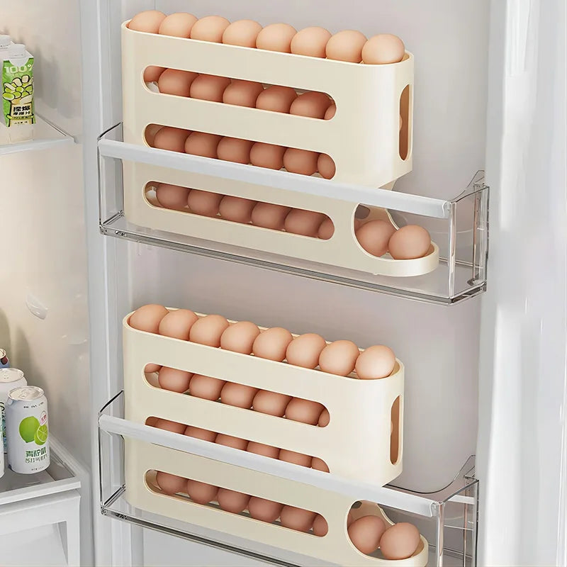 4 camadas de armazenamento de ovos suporte de rolamento automático rack geladeira caixa recipiente cozinha geladeira dispensador de ovos geladeira organizador de ovos