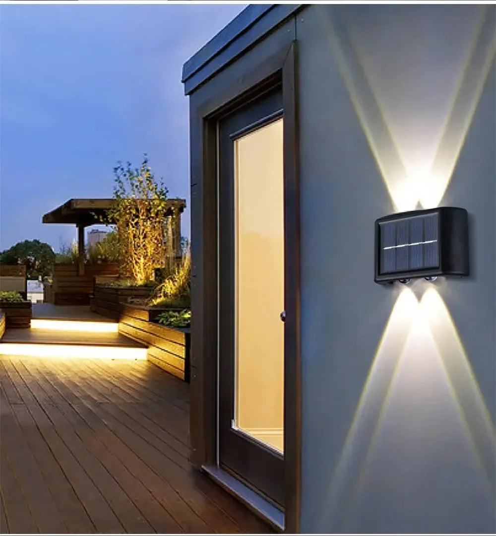 Luz de parede solar ao ar livre 12 led à prova dwaterproof água luz do jardim pátio balaustrada atmosfera decorativa para baixo lâmpada solar luminosa