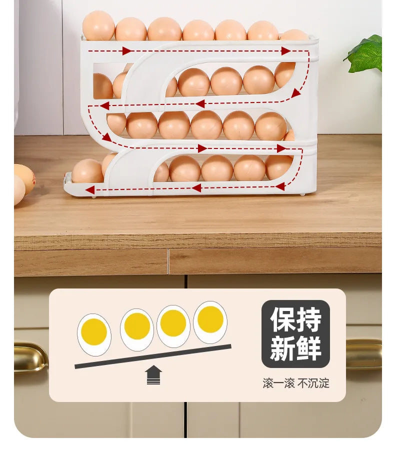 Household Automatic Rolling Egg Storage Box Kitchen Refrigerator Side Door Egg Preservation Rack Egg Boxes 4 Layer Eggs Storage