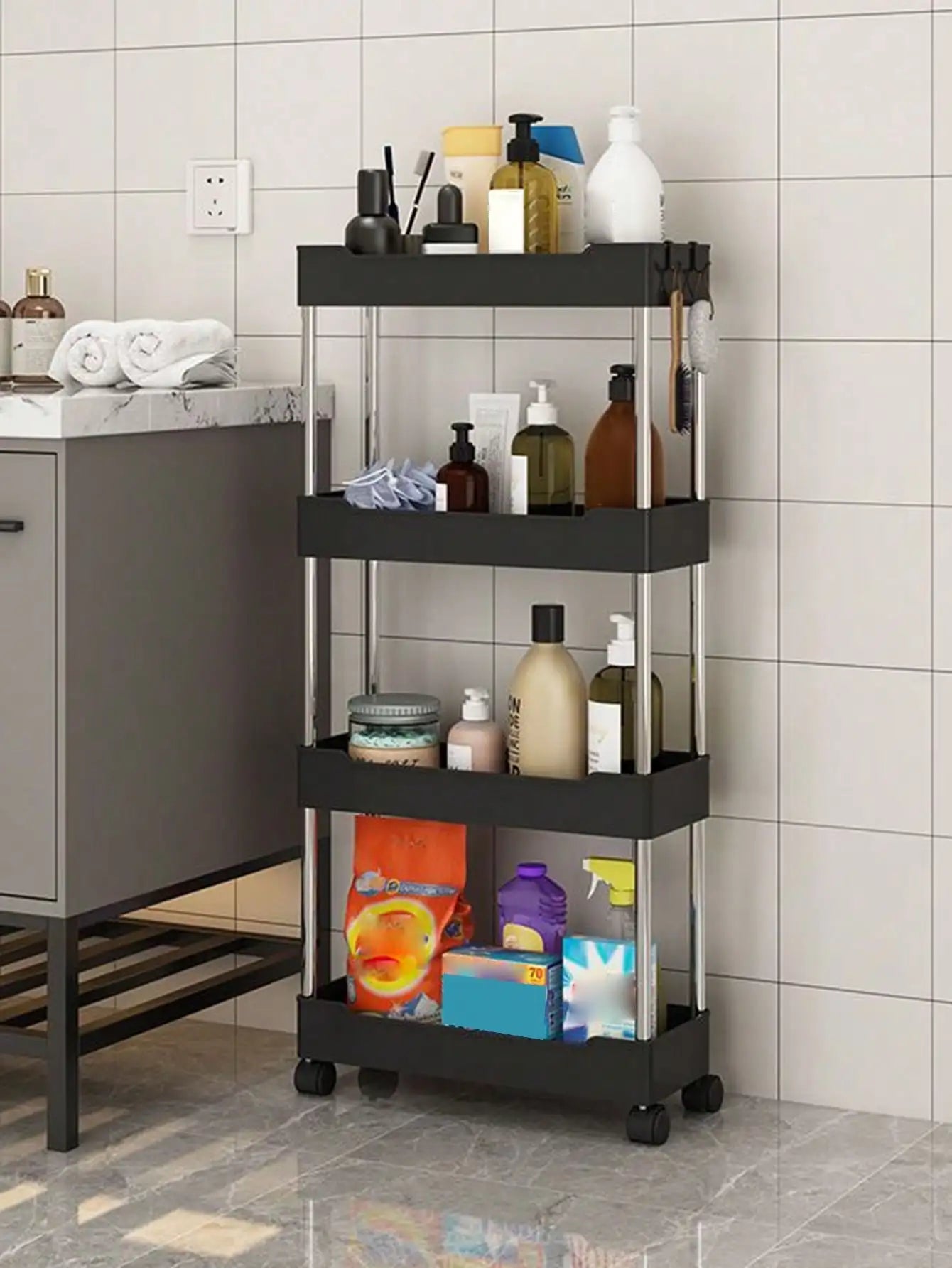 1 pçs 3/4 camada de rolamento carrinho utilitário prateleira armazenamento móvel lacuna rack armazenamento cozinha banheiro fino slide organizador prateleira sala estar