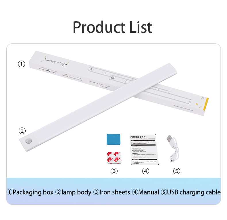 Luz do armário recarregável usb sensor de movimento luz led para cozinha guarda-roupa iluminação do armário 10cm/20cm/40cm/60cm led night light