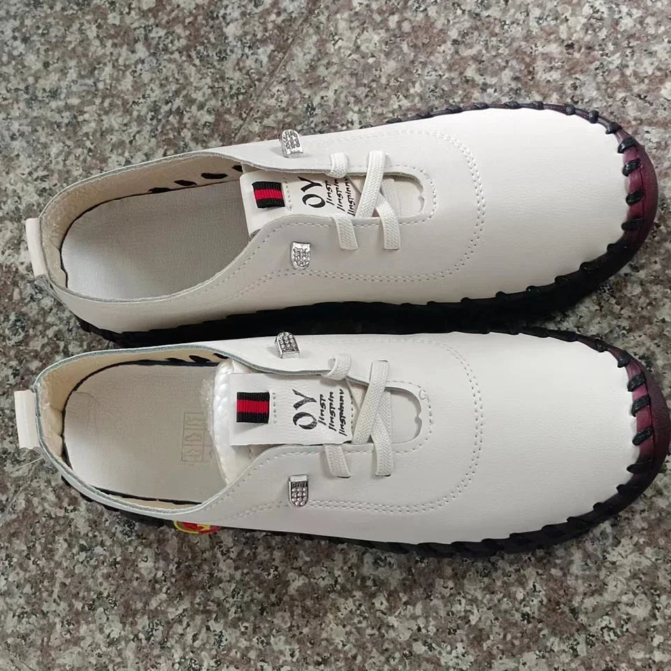 Sapatos esportivos femininos de couro pu, tamanho grande 35-43 jardas, tênis de corrida, fundo plano com tiras elásticas, tênis para mulheres