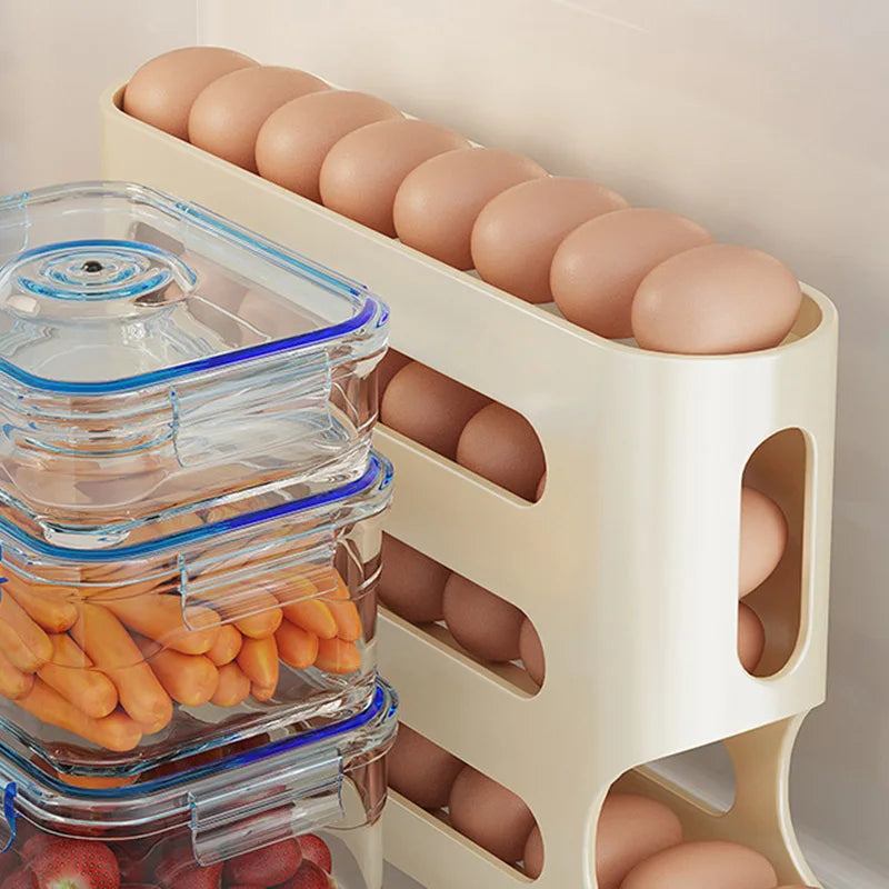 4 camadas de armazenamento de ovos suporte de rolamento automático rack geladeira caixa recipiente cozinha geladeira dispensador de ovos geladeira organizador de ovos