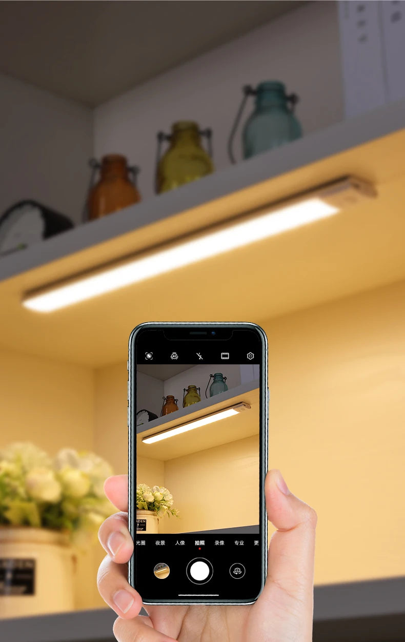 Luz do armário recarregável usb sensor de movimento luz led para cozinha guarda-roupa iluminação do armário 10cm/20cm/40cm/60cm led night light