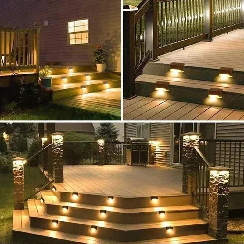1/4/8/12/pcs solar luzes led ao ar livre jardim luz deck lâmpada solar escadas luz à prova dwaterproof água solar passo lâmpada pátio decoração do jardim