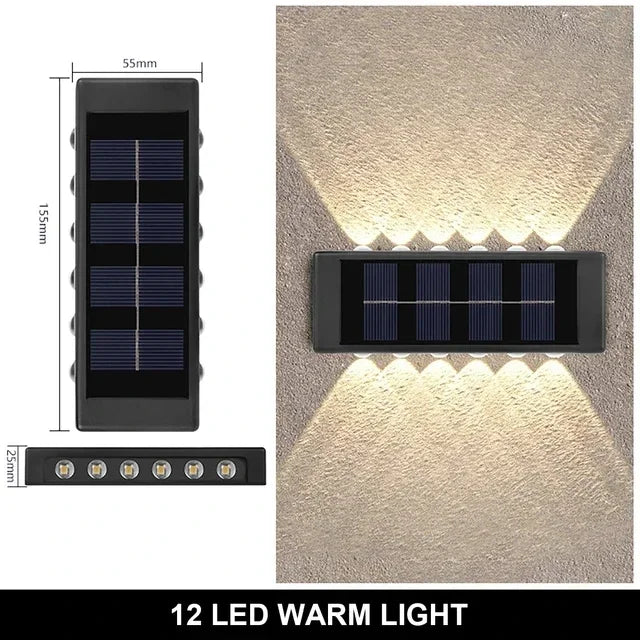 Luz de parede solar ao ar livre 12 led à prova dwaterproof água luz do jardim pátio balaustrada atmosfera decorativa para baixo lâmpada solar luminosa
