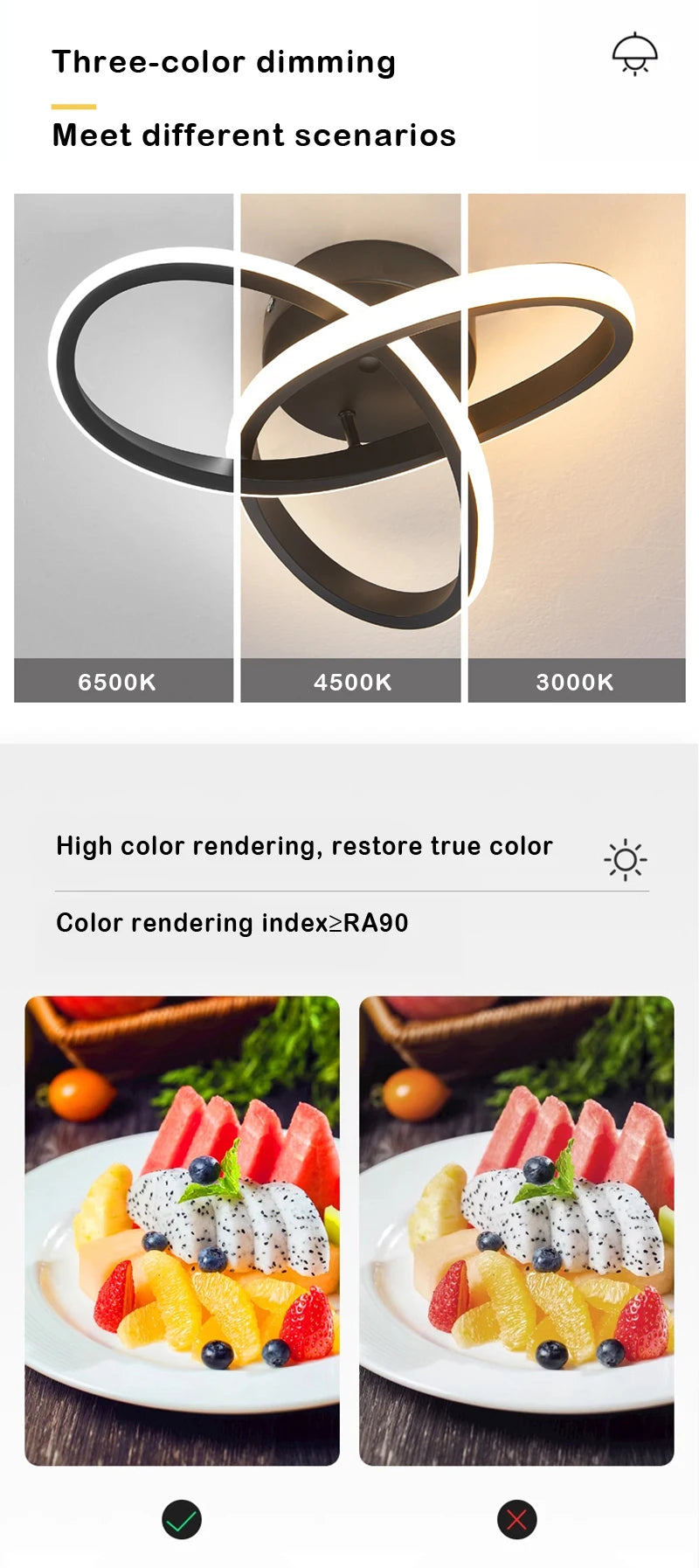 Estilo Moderno Household LED Lustre, Lâmpada Do Teto, Luz Do Quarto, Instalação De Superfície, Lâmpada De Sala De Jantar, 3 Cores, AC 220V