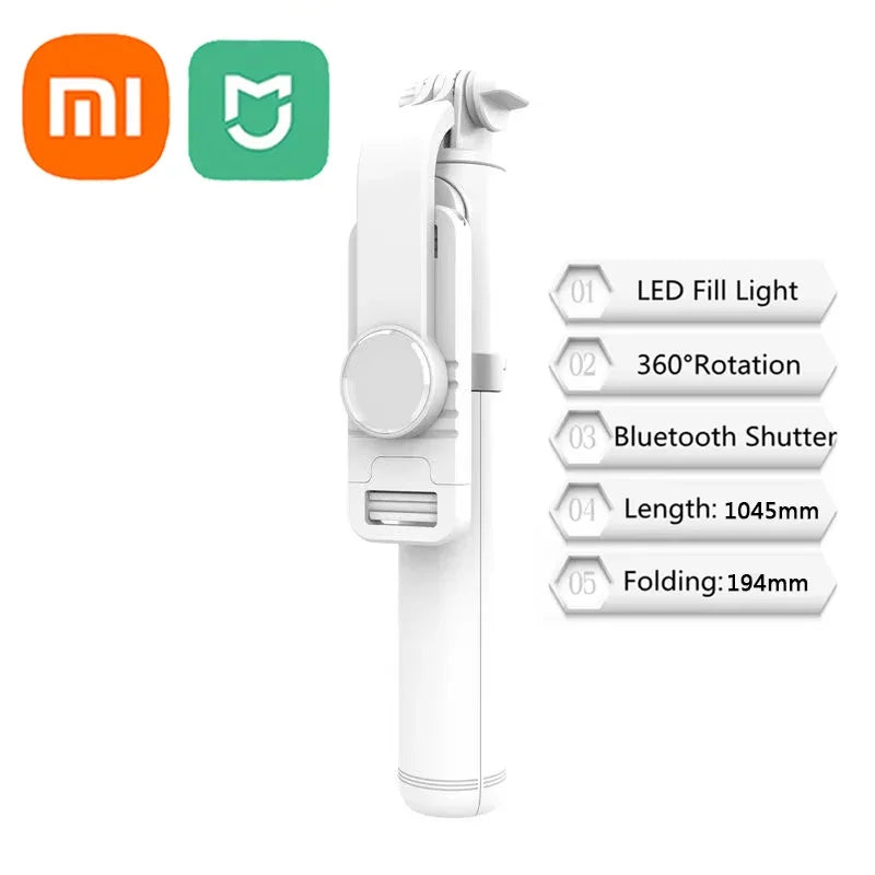 Xiaomi mijia selfie vara 1045mm sem fio bluetooth led luz de preenchimento tripé estendido com obturador remoto para android ios celular