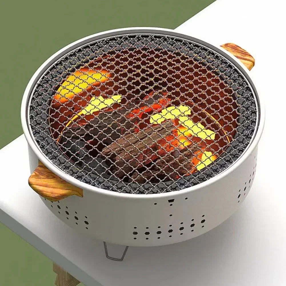 Grelha de churrasco portátil fogão a carvão coreano aço inoxidável split fogão de churrasco redondo antiaderente rack de churrasco para acampamento ao ar livre