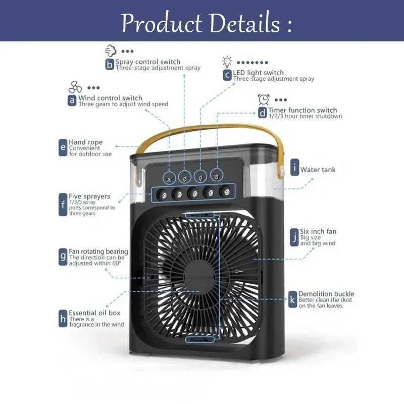 3 em 1 novo ventilador ar condicionado doméstico pequeno refrigerador de ar led night light portátil umidificador ventilador de ajuste de ar escritório casa ventilador