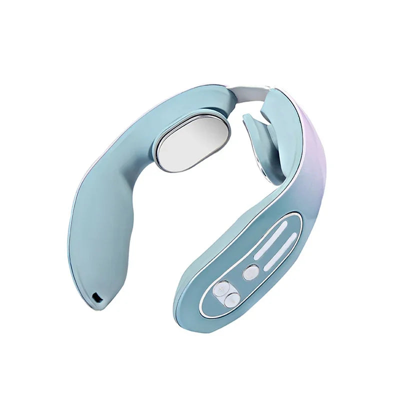 Massageador de pescoço instrumento de massagem cervical micro corrente pulso vibração amassar e pescoço fisioterapia azul compressa quente rel