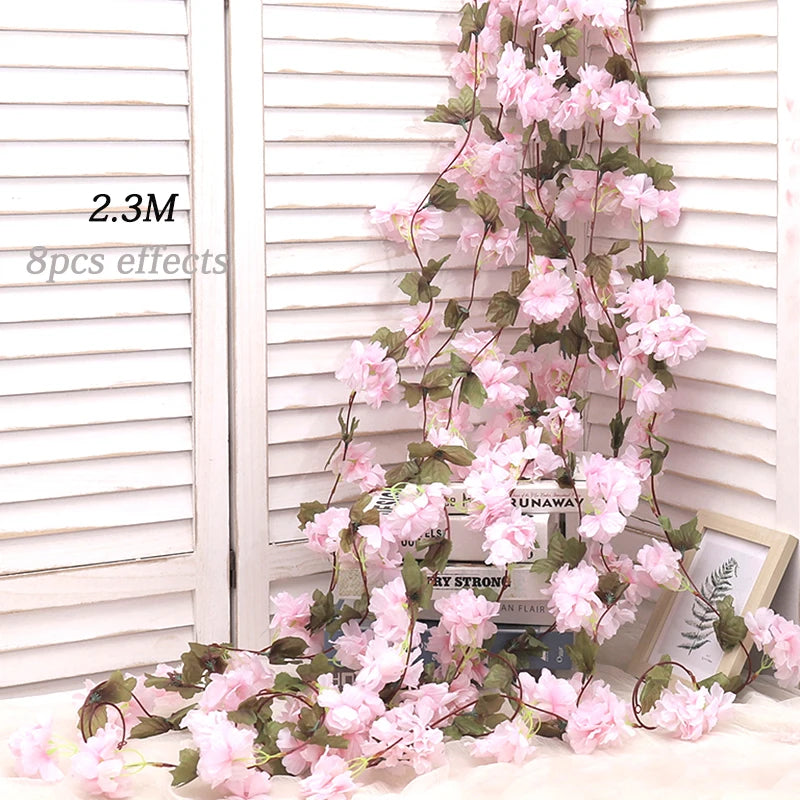 180cm artificial sakura flores videira casamento jardim rosa arco decoração de festa em casa natal nupcial falso seda scrapbook plantas