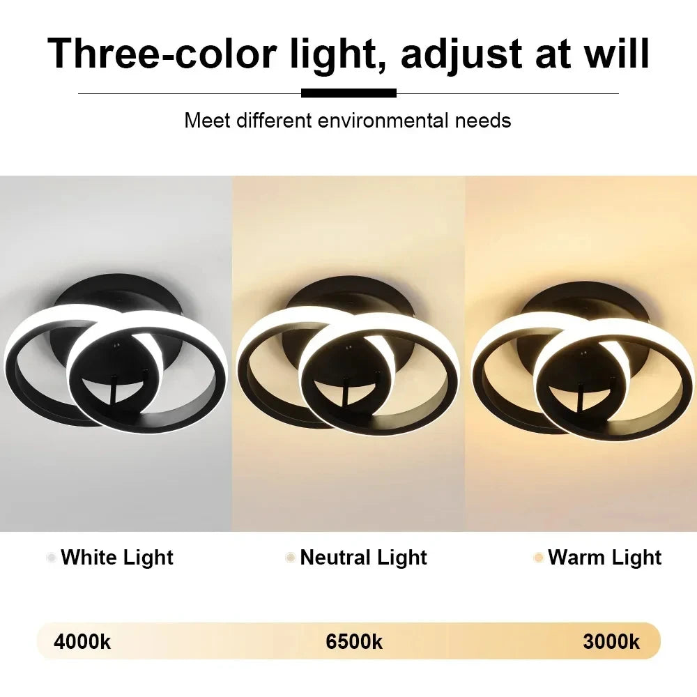 Led luzes de teto do corredor lustre moderno três cores lâmpada minimalista para o quarto luz superfície instalação sala jantar