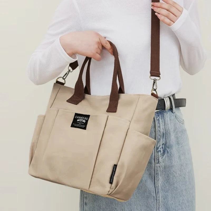 Urbano minimalista feminino estudante grande capacidade viajando horizontal lona ombro único diagonal cruz portátil eco saco
