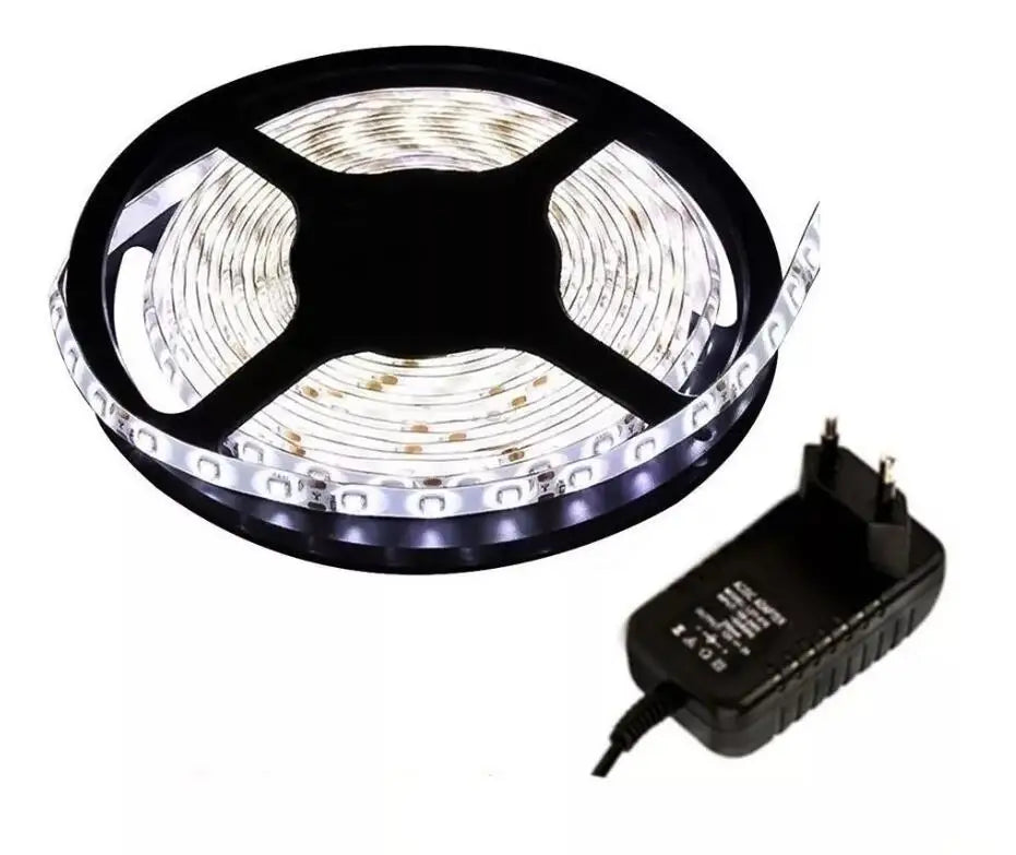 Fita Led 5050 5 Metros Com Silicone Ip65 Cor De Luz Branco Frio 6000k + Fonte 12v Bivolt