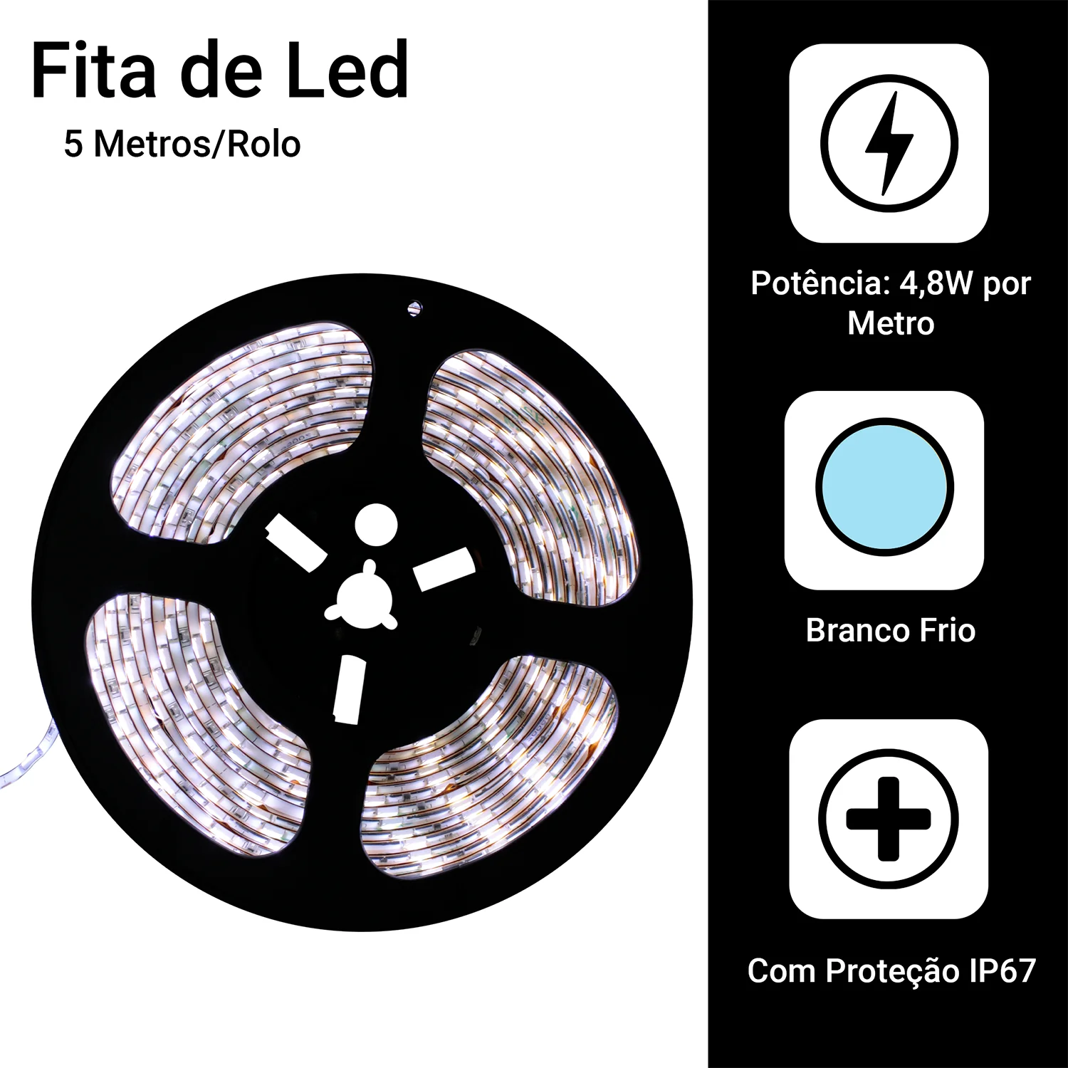 Fita Led 5050 5 Metros Com Silicone Ip65 Cor De Luz Branco Frio 6000k + Fonte 12v Bivolt